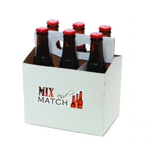 Product: promotional white 6 pack bottle carriers, item # PROMO-CBC-100